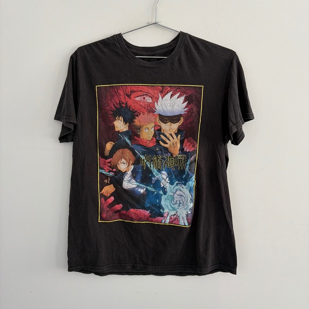 Jujutsu Kaisen Mens Black Graphic T-Shirt Anime Manga Yuji Gojo Megumi Nobara L